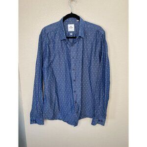 Ben Sherman‎ Mens Tailored Skinny Fit Blue Polka Dot Long Sleeve Button-Up Shirt